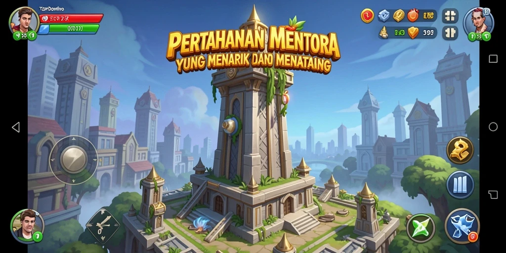 Tangkapan layar menunjukkan aksi seru dalam gameplay Tower Defense TOPDOMINO.