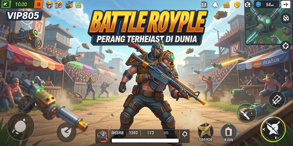 Gameplay seru di VIP805 menunjukkan aksi Battle Royale yang mendebarkan.